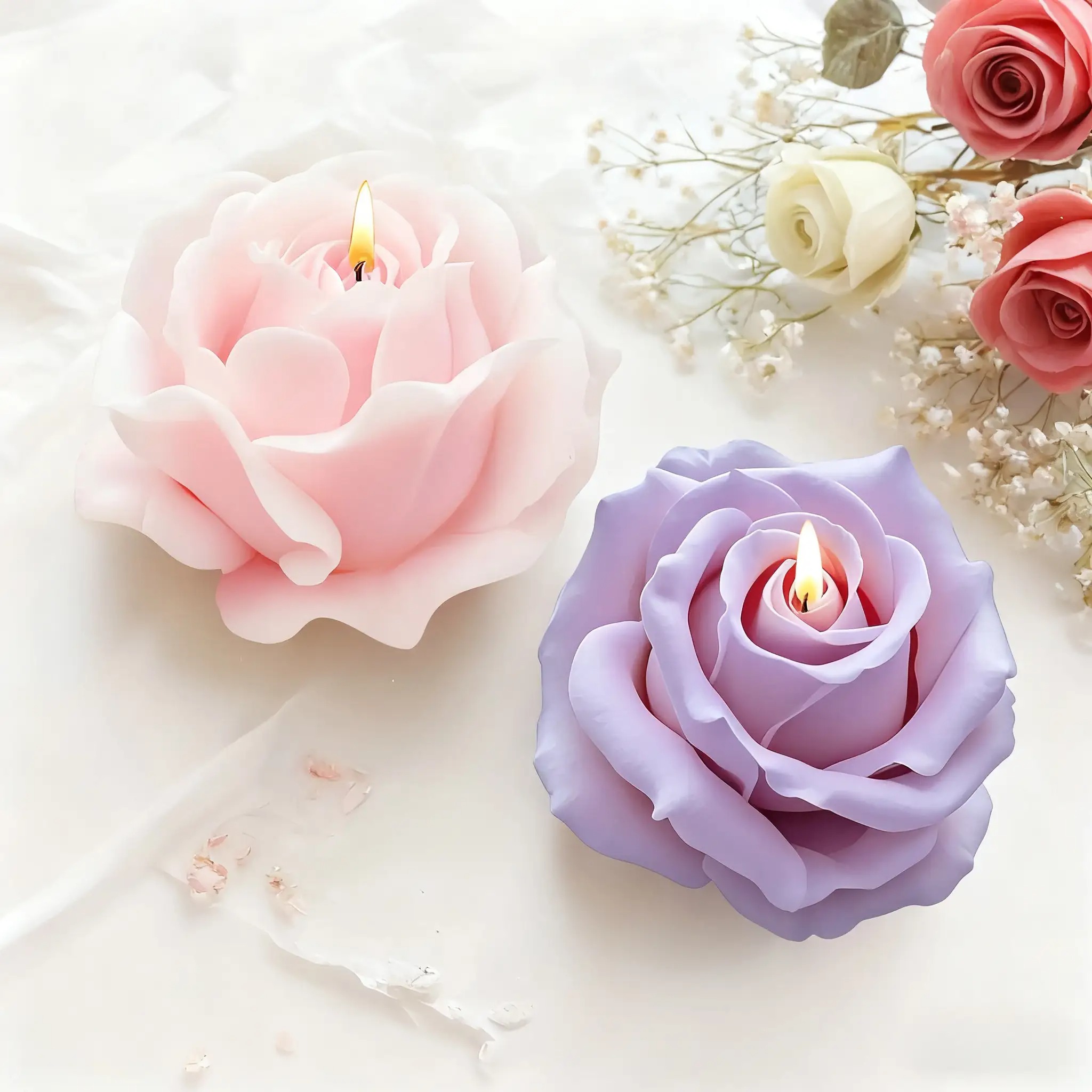 2개 세트의 로맨틱한 3D 장미 모양 실리콘 캔들 몰드 - Soap Making Gifts 리뷰 및 가격